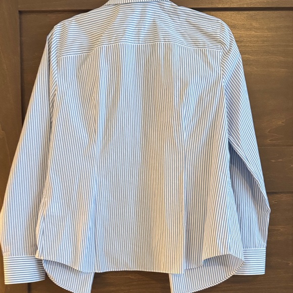 Lafayette 148 New York Blue and White Striped Shirt - Picture 13 of 16